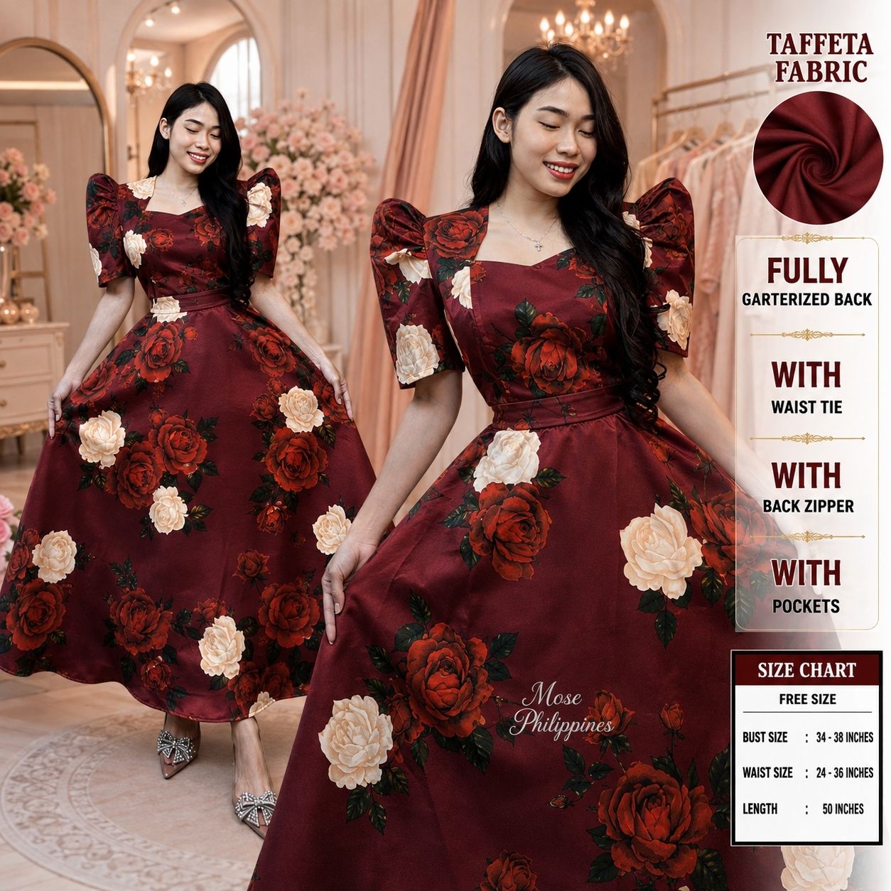 A3 VIETNAM TT623 BURGUNDY ROSE (FREE SIZE) - Image 1